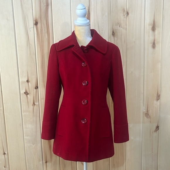 London Fog Red Wool Blend Single Breasted Button Down Coat Size S - Picture 1 of 4